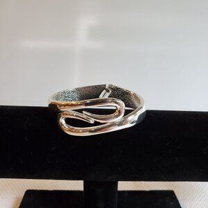 Vintage Bangle Clamper Cuff Bracelet Spring Hinged Silver Tone Jewelry 1960's